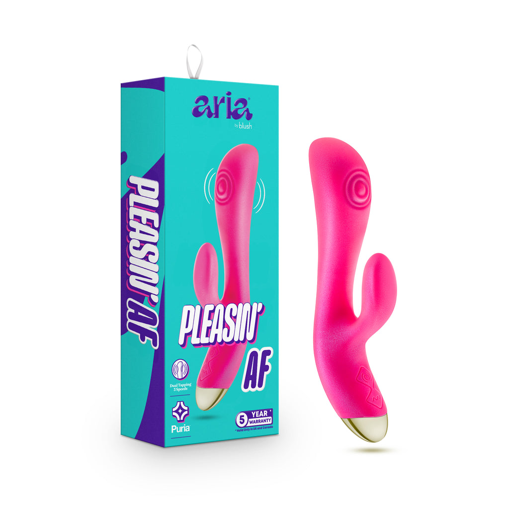 Aria By Blush® | Pleasin' AF: Clitoris Stimulator + Dual Pulsations Fuchsia Silicone Vibrator