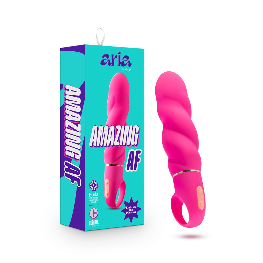 Aria By Blush® | Amazing AF: Wavy Ridged Body Fuchsia Silicone Vibrator with Powerful RumboTech™ Technology