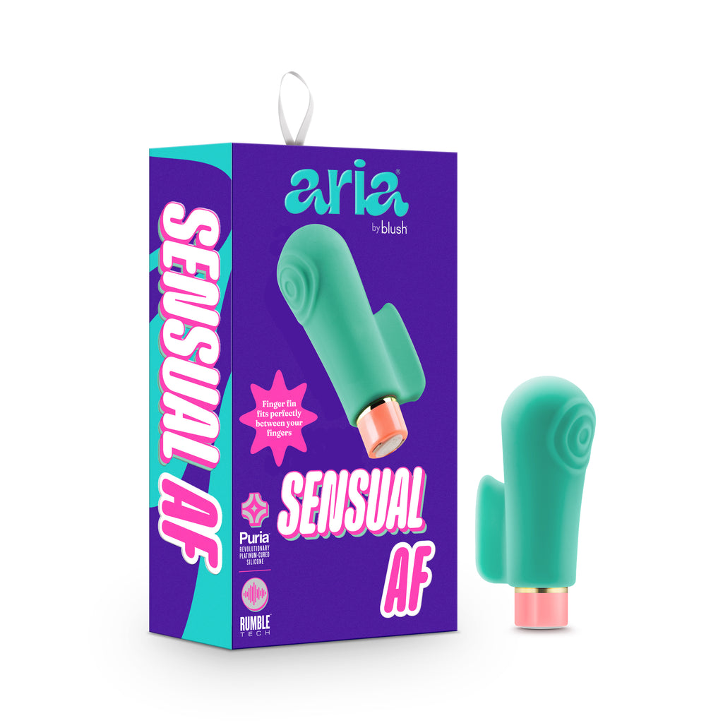 Aria By Blush® | Sensual AF: Finger Fin Teal Silicone Vibrator with Powerful RumboTech™ Technology